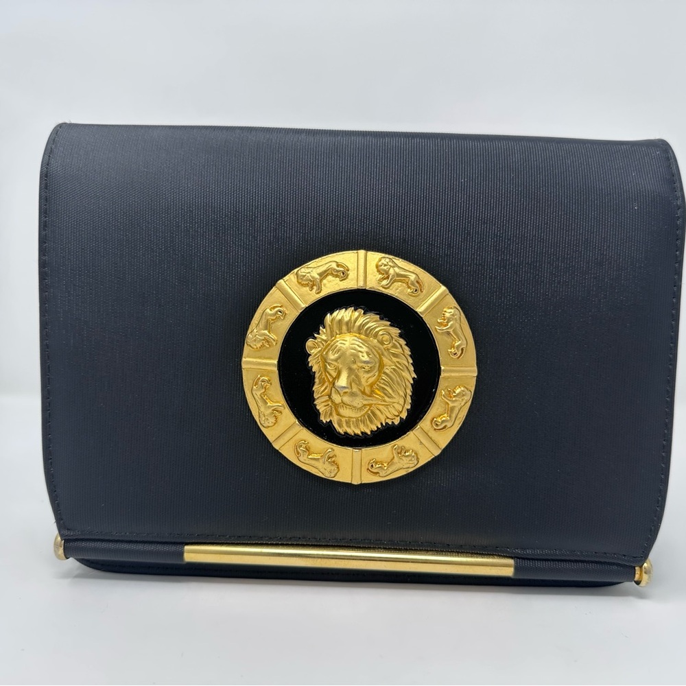 Black and Gold Lion Emblem Clutch